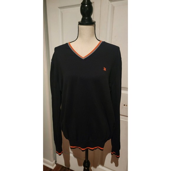 HTF Giorgio Di Mare Yachting LOGO V-neck Pullover Sweater Suede Elbow Patch XXL - Picture 3 of 9